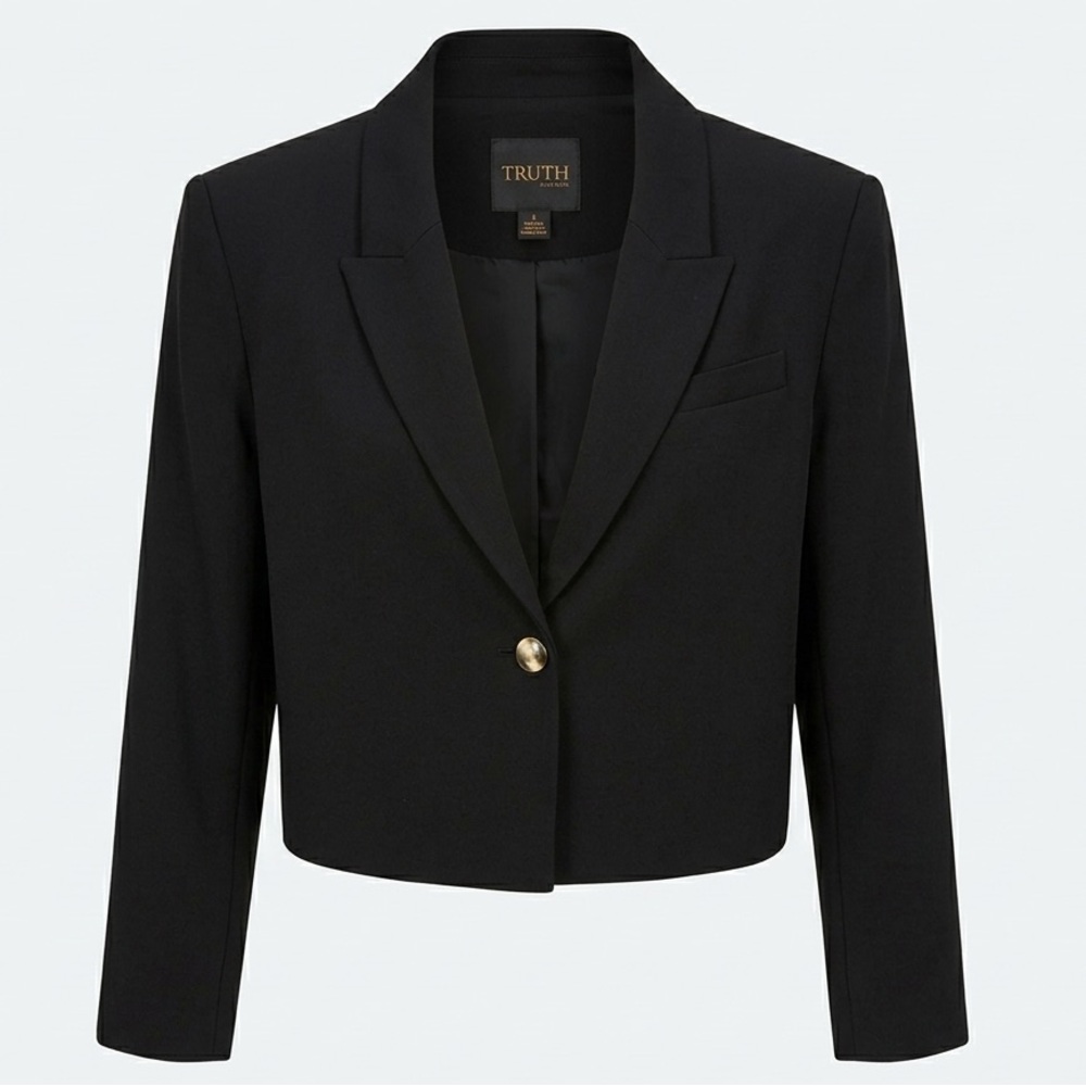 Truth by Republic Black Cropped Blazer with Gold Button - NWT but Minor Flaw